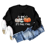 It's Fall Y'll Pumpkin Halloween Round Neck Long Sleeve Sweater Women