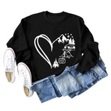 Love Camping Bus Print Round Neck Long Sleeve Oversized Sweatshirt Women