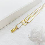 NEHZUS JewelrySimple Kleine Vielzahl von stapelbaren Titanstahl-Halsketten Quadratische lange doppellagige Herbst- und Winter-Pulloverkette