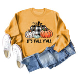 It's Fall Y'll Pumpkin Halloween Round Neck Long Sleeve Sweater Women