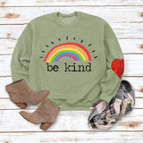 Be Kind Rainbow Letters Loose Autumn and Winter Bottoming Round Neck Long Sleeve Heart Sweater