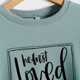 He First Loved Us Base Lettering Long Sleeved Large Sweater Women