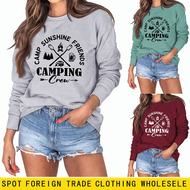 CAMP SUNSHINE FRIENDS CREWNECK LETTERS LOOSE CAMPING LONG-SLEEVED SWEATSHIRT