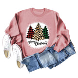 MERRY Christmas Letter Plaid Leopard Print Christmas Tree Sweater Girl