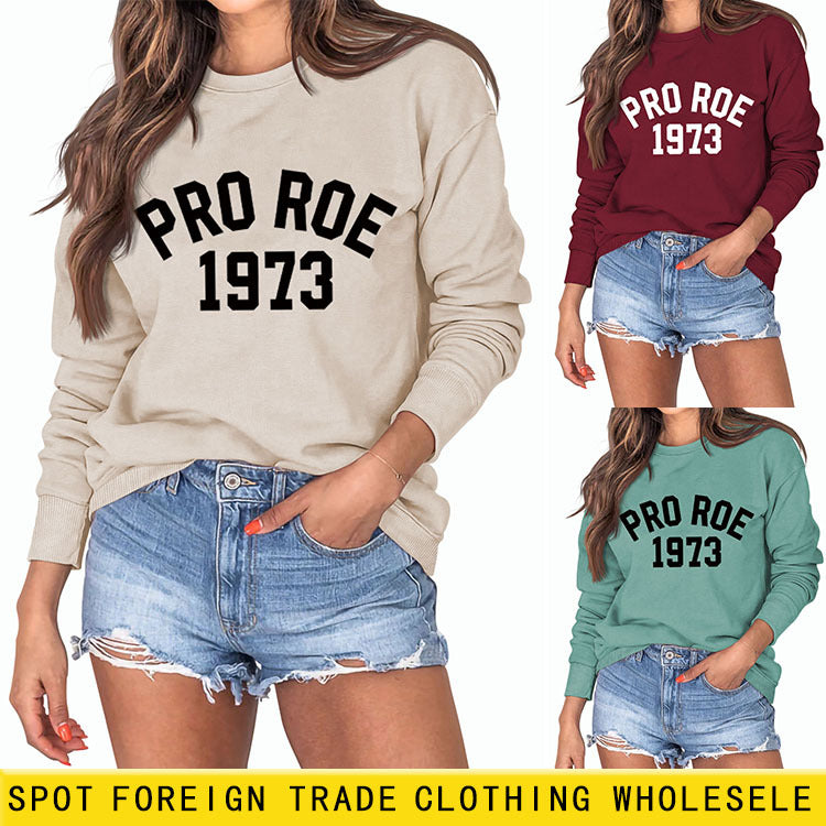 Cross Border PRO ROE 1973 Fashion Damen Großer Langarm Rundhalspullover Damen