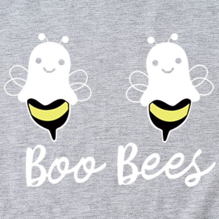 Womens Boo Bees Cute Pattern Printed Round Neck Short Sleeve T-shirt