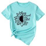 Lettering She Believed She Could Round Neck Short Sleeve T-Shirt for Women