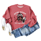 DEAD INSIDE BUT Skull Letter Women's Long Sleeve Oversized Bodysuit Women