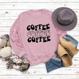 Round Neck Letter COFFEE Tops Women Long-sleeved Printed Loose Sweatshirt
