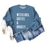 WEEKENDS COFFEE Letter Round Neck Loose Fall/Winter Basement Long Sleeve Sweater Girl