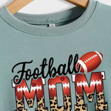Football Mom Love Leopard Rugby Letter Rundhalsausschnitt Großes Langarm-Sweatshirt Damen