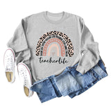TEACHER LOVE INSPIRE LETTERS Leopard Print Long Sleeved Sweater for Women
