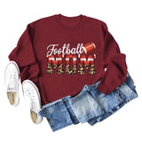 Football Mom Love Leopard Rugby Letter Rundhalsausschnitt Großes Langarm-Sweatshirt Damen