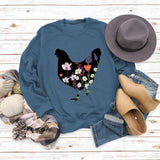 Rooster Printed Loose Round Neck Casual Long Sleeve Oversize Sweater
