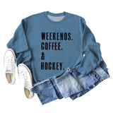 WEEKENDS COFFEE Letter Round Neck Loose Fall/Winter Basement Long Sleeve Sweater Girl