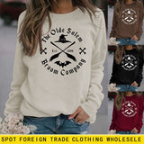 The Olde Salem Broom Letter Round Neck Loose Long Sleeve Sweater Girl