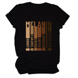 MELANIN Letter Round Neck Loose Casual Short Sleeve Ladies T-Shirt