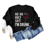 Ho Ho Holy Shit Fashion Women's Red Wine Glass Letter Long Sleeve Sweater Girl