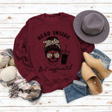 Dead Inside But Caffeinated Skull Print Round Neck Long-sleeved Sweater Women
