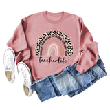 TEACHER LOVE INSPIRE LETTERS Leopard Print Long Sleeved Sweater for Women