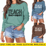 TEACH LOVE INSPIRE Letter Leopard Fall/Winter Leisure Long Sleeve Ladies Large Size Sweater