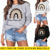Mama Love Rainbow Leopard Print Backing Long Sleeve Round Neck Loose Sweatshirt