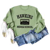 HAWKINS MIDDLE Letter Ladies Bottoming Round Neck Long Sleeve Plus Size Sweater