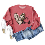Be Kind Leopard Print Crewneck Print Bottomed Long Sleeve Sweatshirt Woman