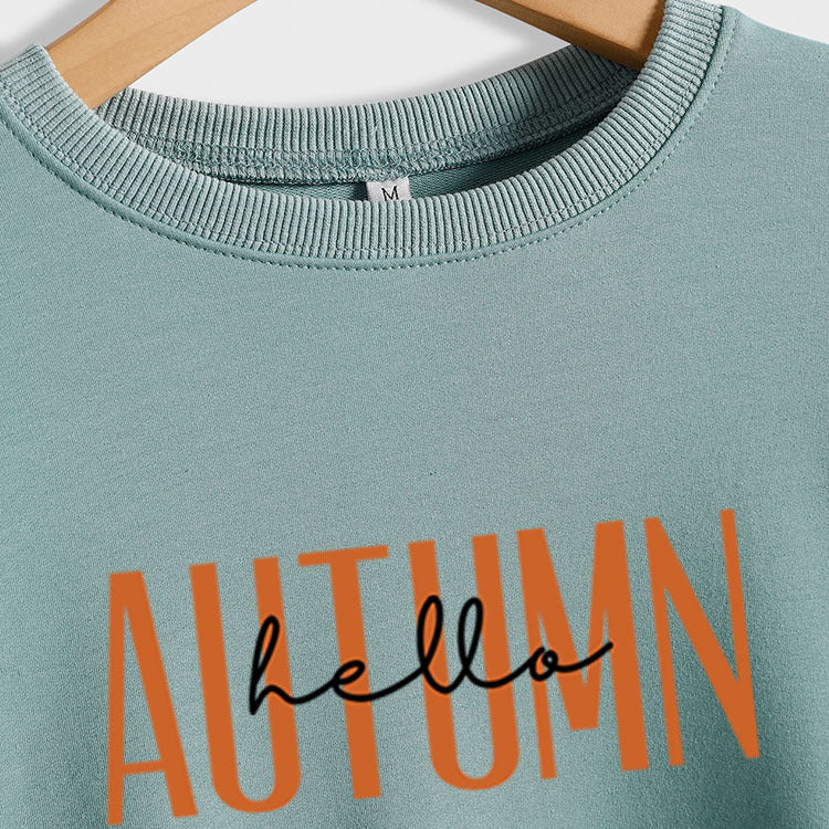 HELLO AUTUMN Letter Round Neck Long Sleeve Plus Size Sweater