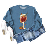 Red Wine Glass Pumpkin Printed Long Sleeve Loose Sweater