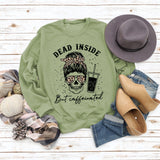 Dead Inside But Caffeinated Skull Print Round Neck Long-sleeved Sweater Women
