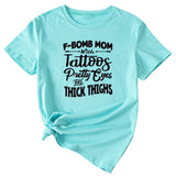 F-Bomb Mom Women's Letter Print Information Short Sleeve Top Women T-shirt