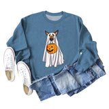 Spot Ghost Dog Pumpkin Halloween Round Neck Long Sleeve Sweater Girl