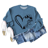 Love Camping Bus Print Round Neck Long Sleeve Oversized Sweatshirt Women
