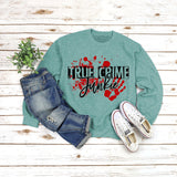 Pullover Letter Print Sweatshirt True Crime Junkie Loose Round Neck for Women
