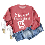 Beware I Watch Letter Fashion New Long Sleeve Round Neck Sweater