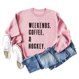 WEEKENDS COFFEE Letter Round Neck Loose Fall/Winter Basement Long Sleeve Sweater Girl