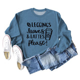 LEGGINGS LEAVES LATTES Letter Loose Bottoming Long Sleeve Plus Size Sweater