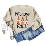 WELCOME FALL Pumpkin Halloween Alphabet Print Autumn and Winter Long Sleeved Large Size Sweater