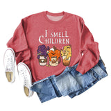 I SMELL CHILDREN Pumpkin Letter Printing Round Neck Loose Long Sleeve Sweater Girl