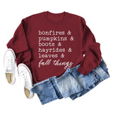 Bonfires Pumpkins Thanksgiving Letter Long-sleeved Sweatshirt Woman