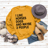 I LIKE HORSES Round Neck Letter Tops Female Long-sleeved Loose Printed Sweatshirt