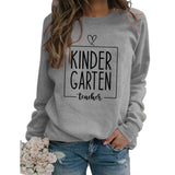 Round Neck Top Long Sleeve KINDER GARTEN Print Loose Sweatshirt