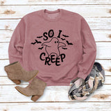 Simple Loose Top Long Sleeve SO I CREEP Printed Pullover Sweater