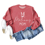 Malinois Mom Letters Puppy Print Fashion Loose Long Sleeve Oversize Sweater
