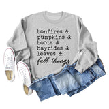 Bonfires Pumpkins Thanksgiving Letter Long-sleeved Sweatshirt Woman