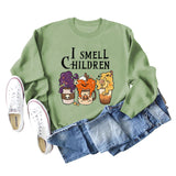 I SMELL CHILDREN Pumpkin Letter Printing Round Neck Loose Long Sleeve Sweater Girl
