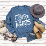 Coffee Books Letters Fashion Loose Large Size Long Sleeve Round Neck Sweater Women