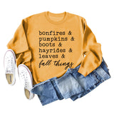 Bonfires Pumpkins Thanksgiving Letter Long-sleeved Sweatshirt Woman