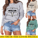 WALLEN Cow Head Leopard Letter Loose Long Sleeve Oversized Sweater